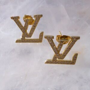 classic LV-style monogram design earrings